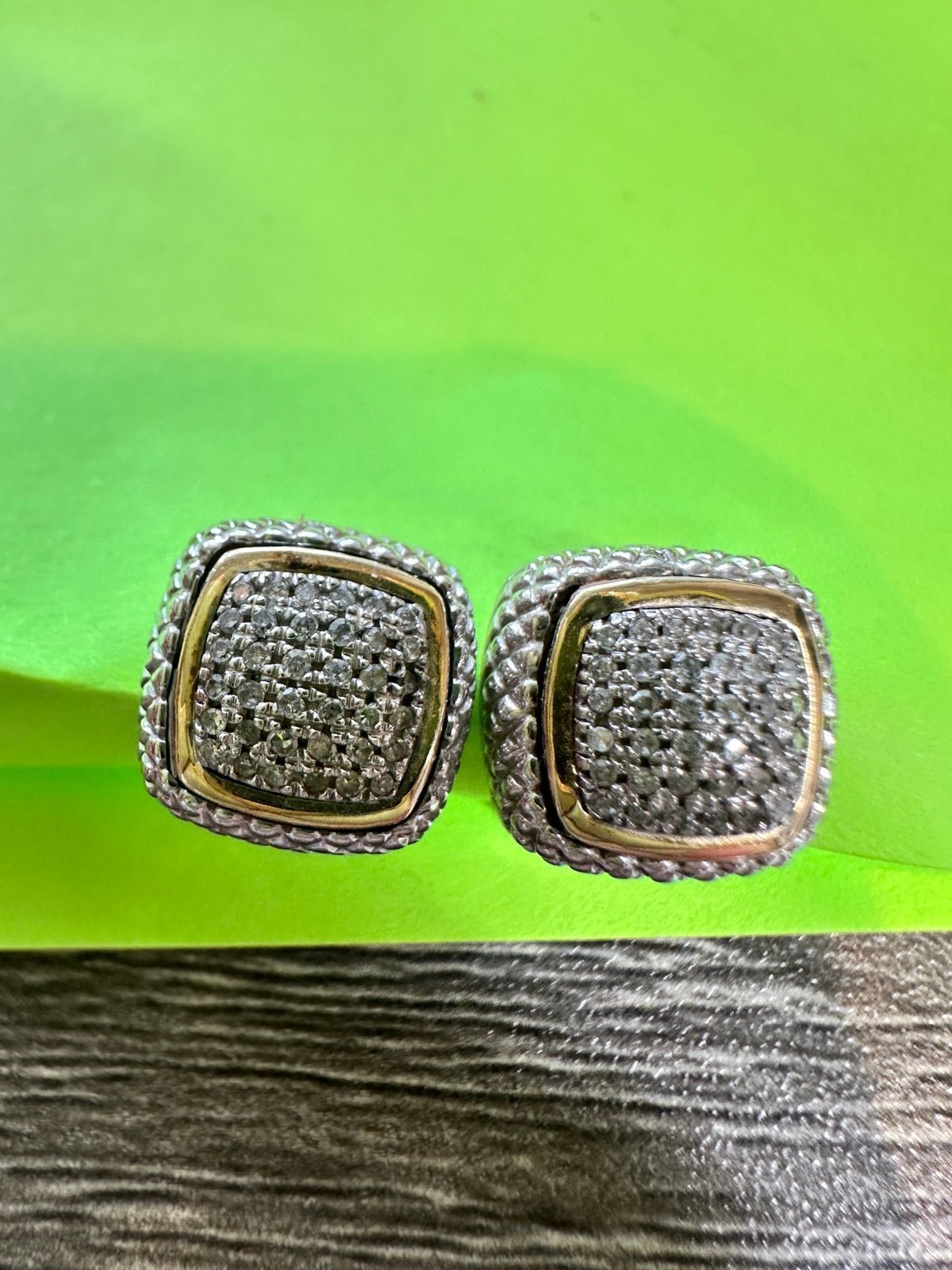 Alwand Vahan sterling silver and 14k solid gold diamonds earrings omega back