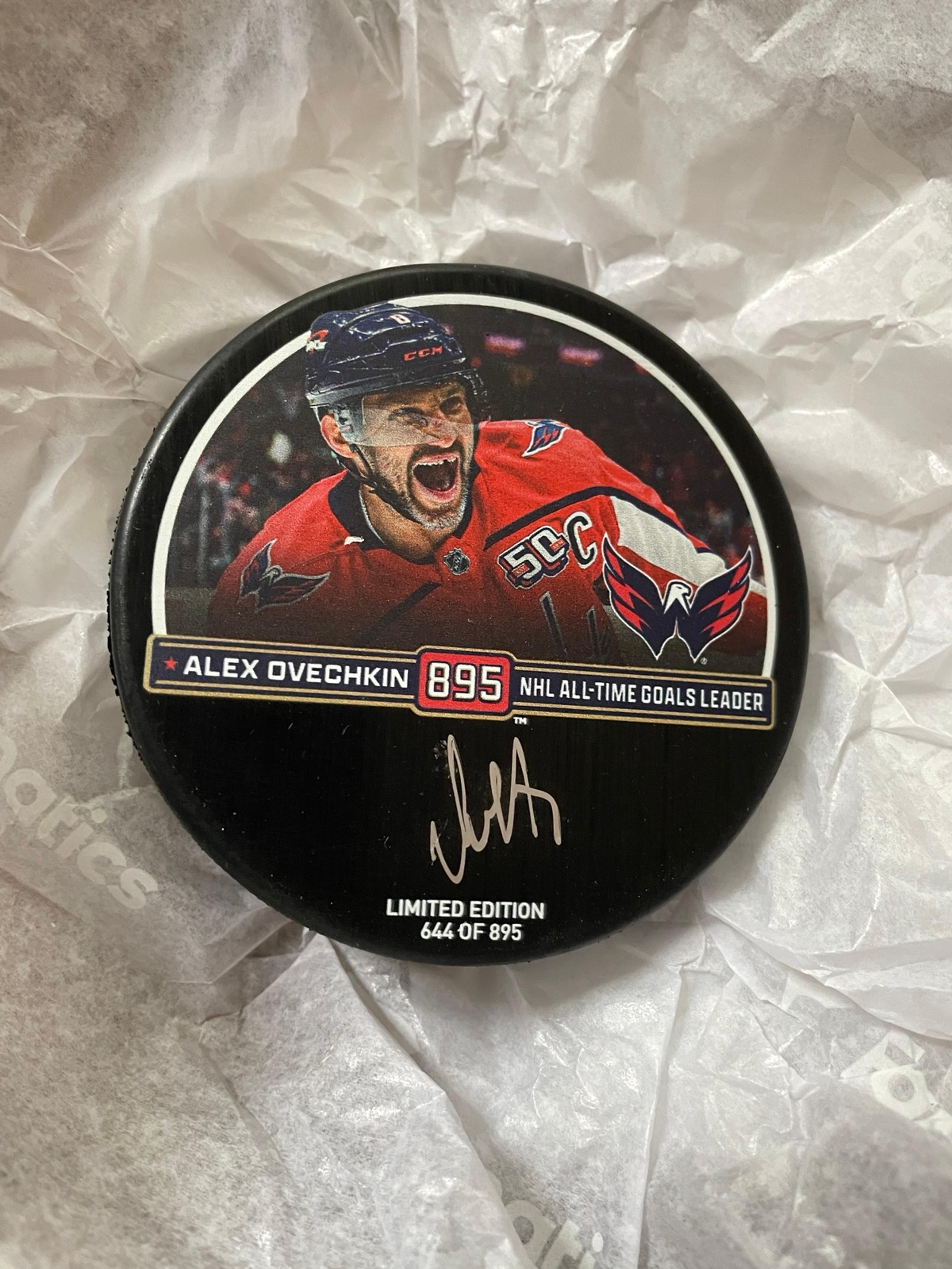 Alex Ovechkin 895th Goal Autogrpahed Puck Numbered #/895 In hand