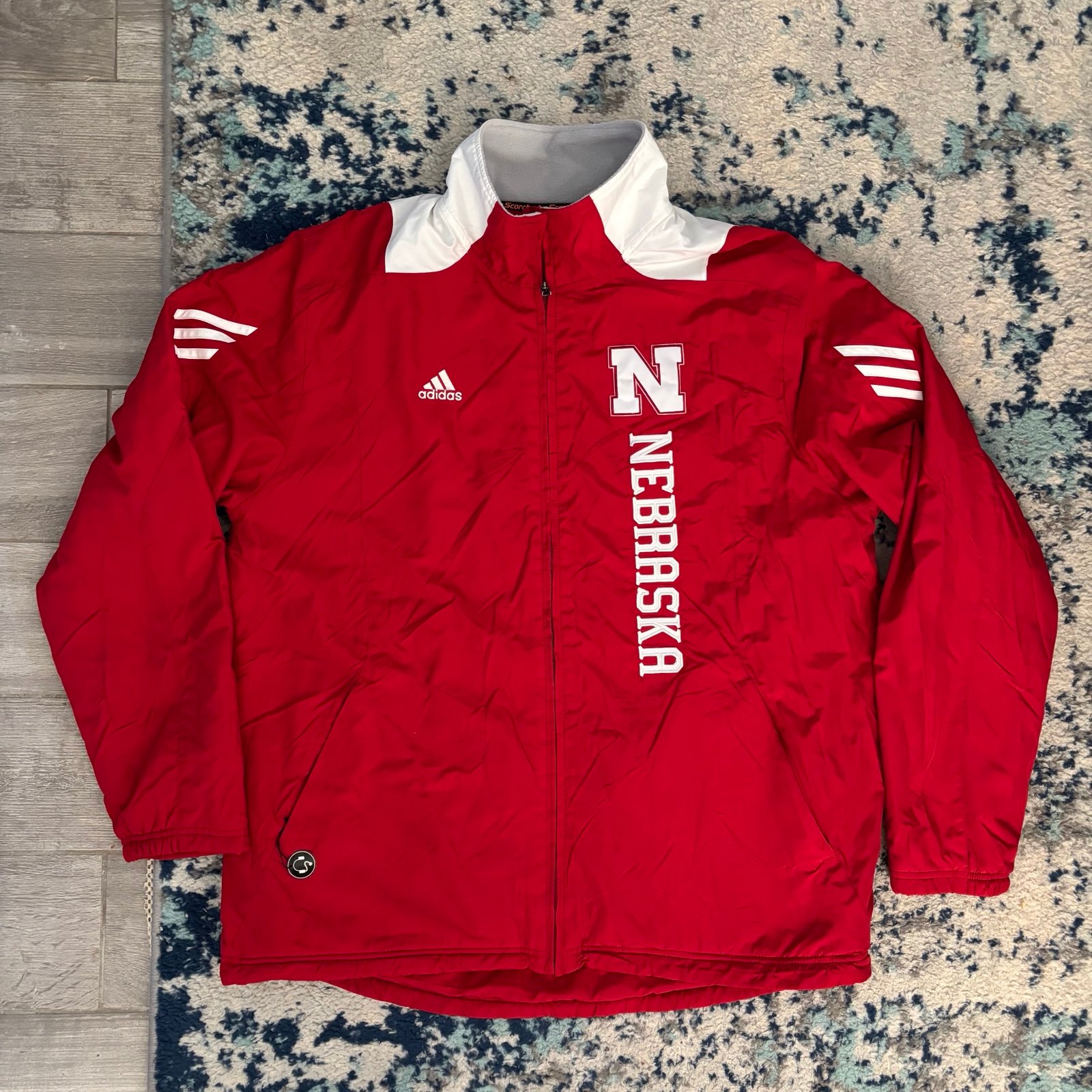 Vintage Adidas Nebraska Cornhuskers Jacket Red Embroidered Large Fleece Lined