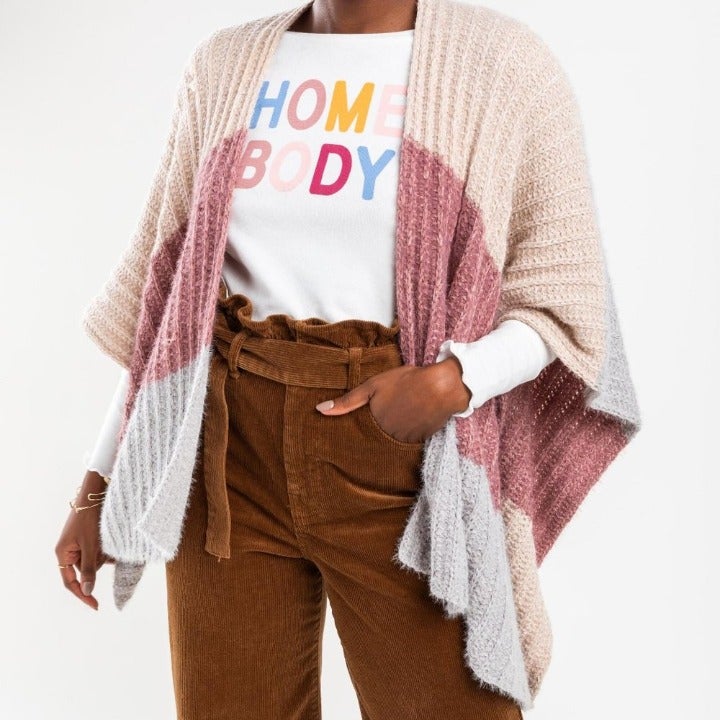 Striped Knit Chenille Kimono (One Size)