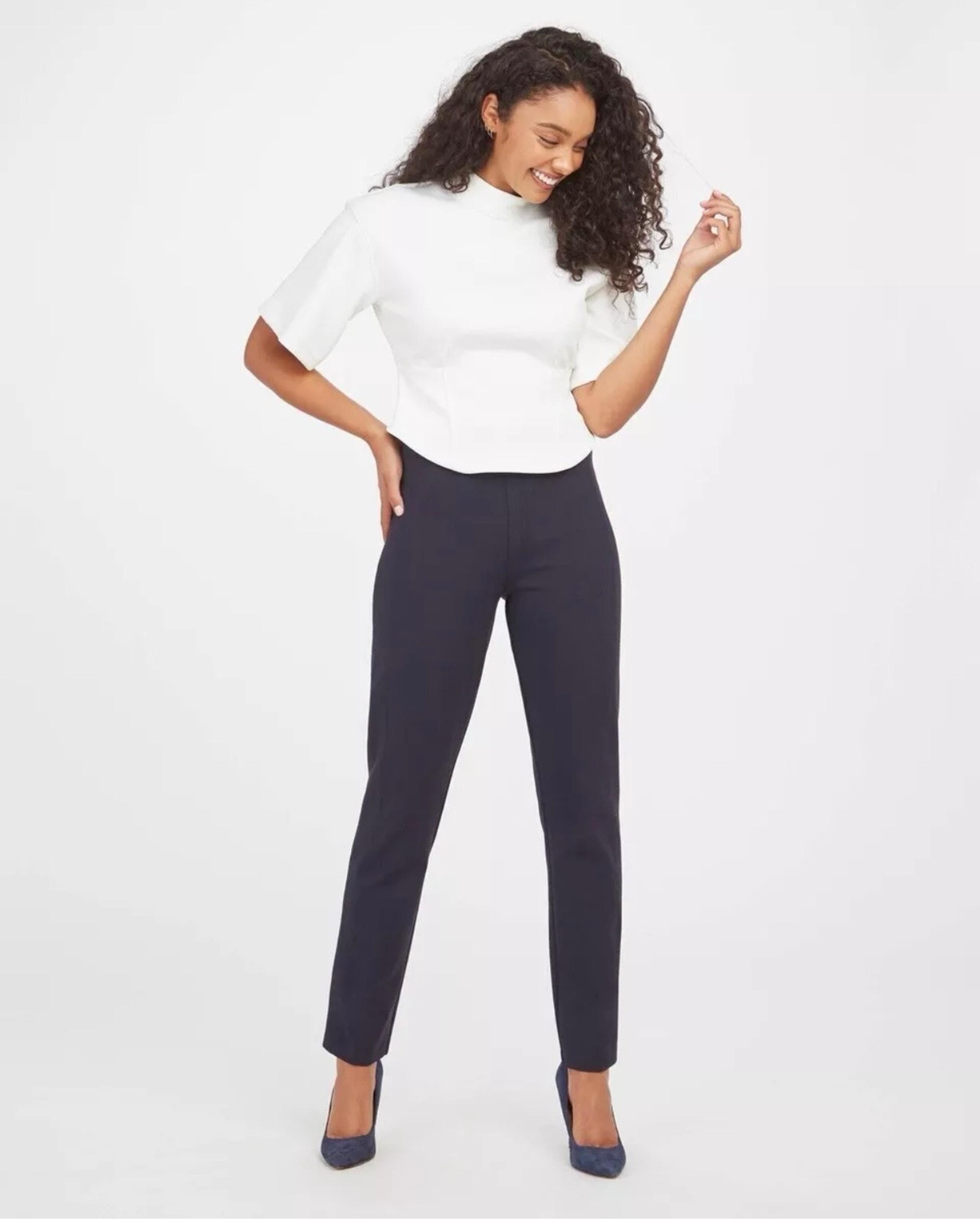 Spanx SuperSmooth Perfect Fit Ponte Slim Straight Black Pant High Rise sz Small