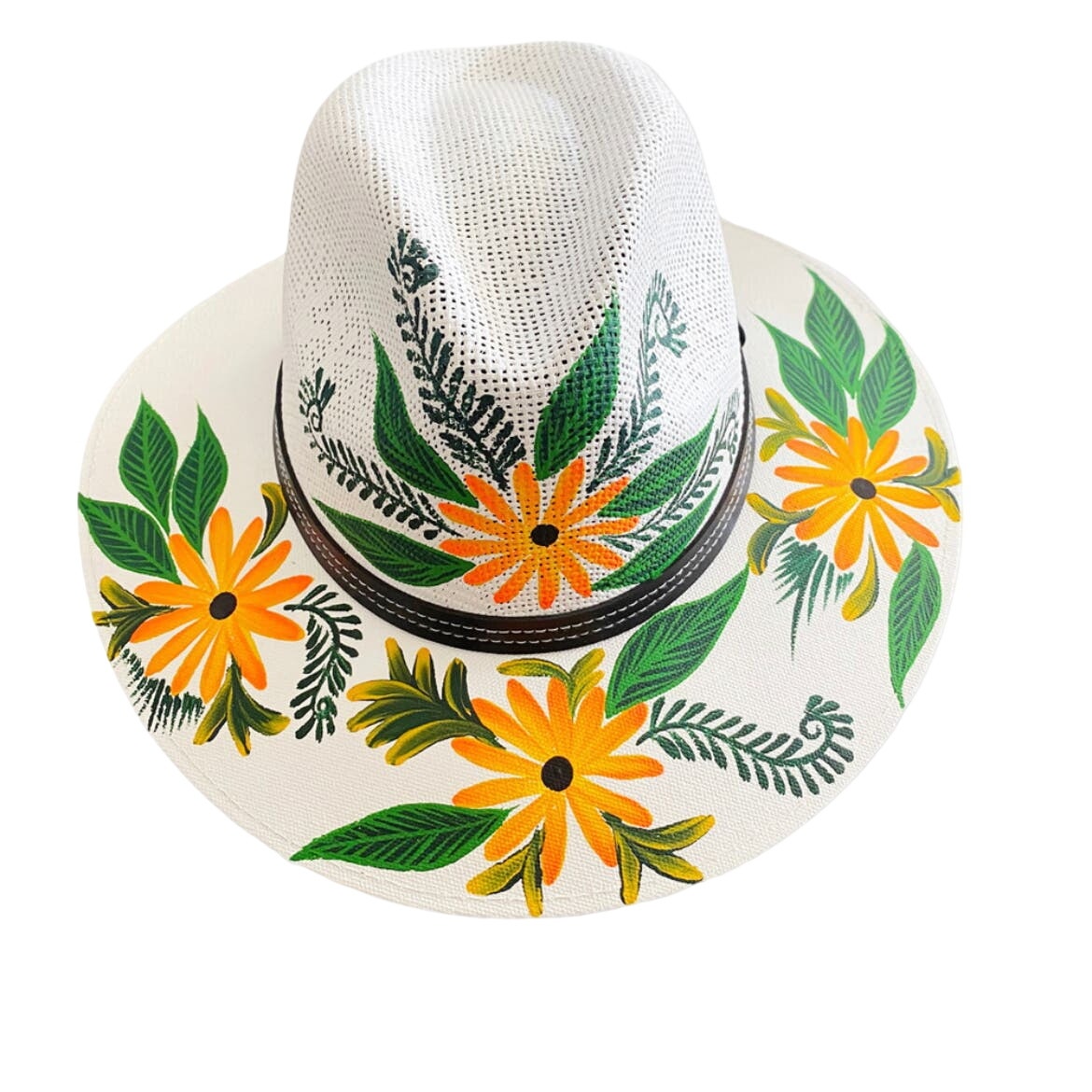 MEXICAN HAT Artisanal Hand Painted Fedora Floral Sombrero Panama Bohemian Medium