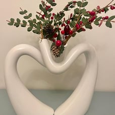 White Hollow Ceramic Vases for Home Decor, Set of 2 (W 11.8 X H 9.8 )