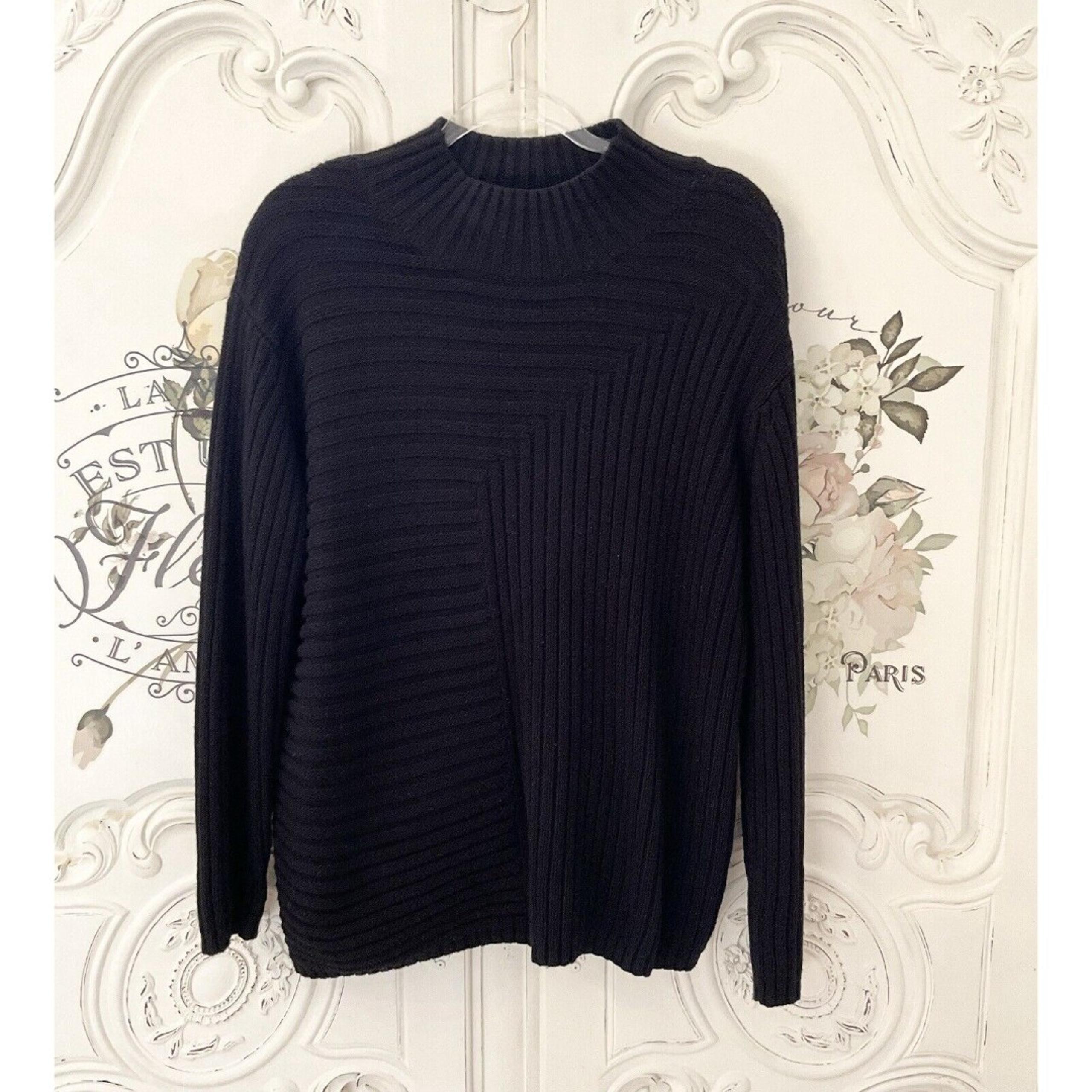 Vince Camuto Women’s Black Wide Ribbed Mock Neck Pullover Sweater, Size M
