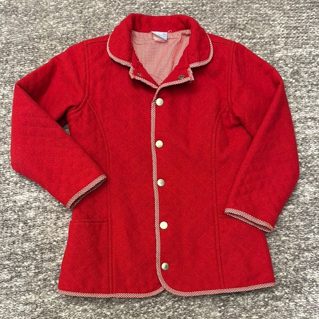 EUC Bella bliss Red Button-Up Jacket with gingham trim size 5