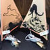 2 Rare/Vtg 90s Pyramid Lamp Light Orange Fabric,Scary Cat/Ghost Graveyard WORKS