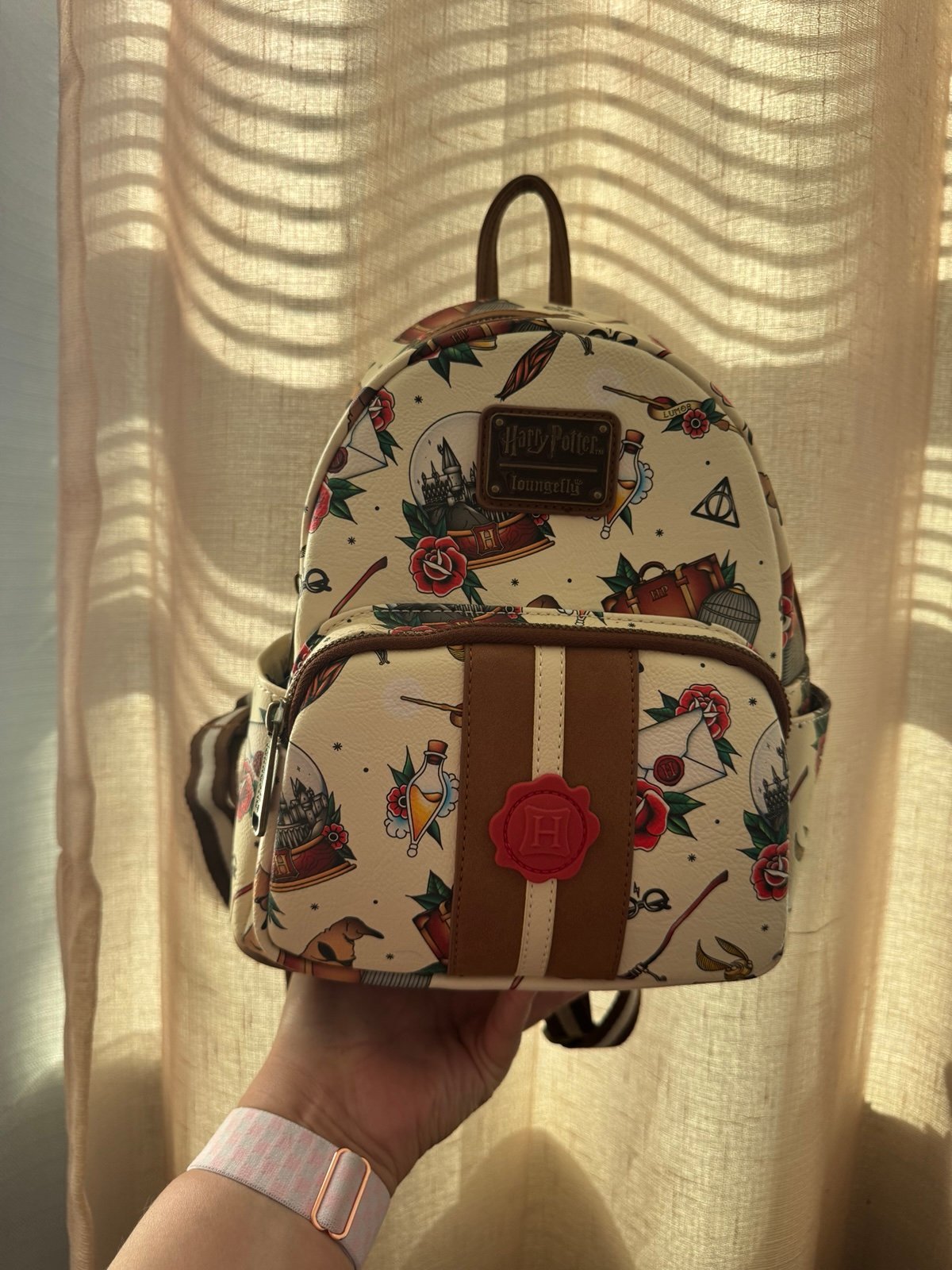 Loungefly Harry Potter Tattoo Art Cream Color Womens Double Strap Shoulder Bag