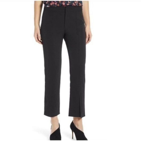 Something Navy Womens Black Front Seam Straight Leg Ankle Slit Cropped Pant Sz 2