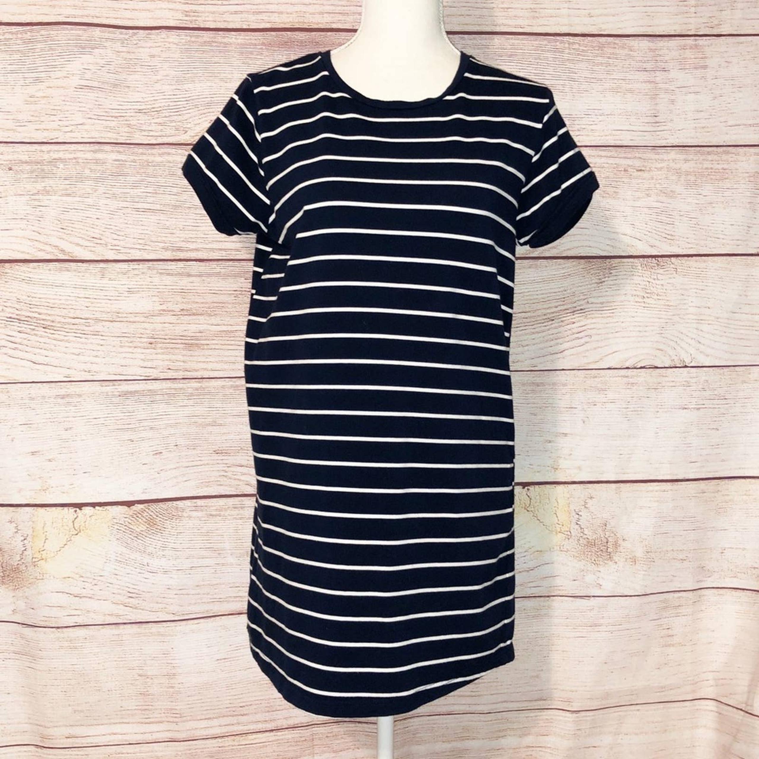 Lulus Navy Blue and White Cafe Society Striped Shirt Dress Size S