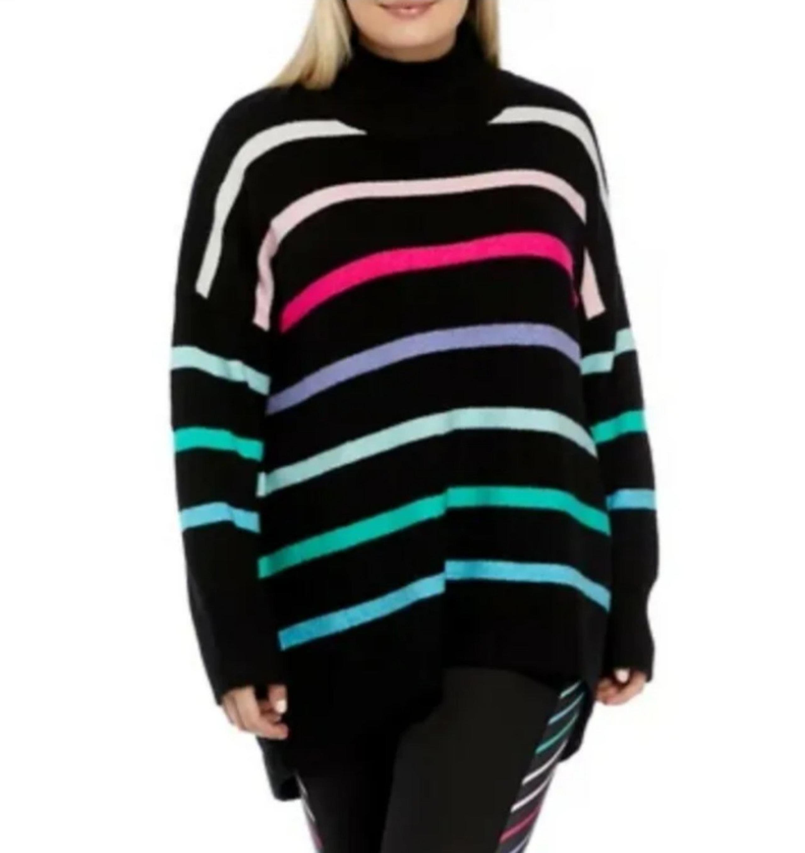 Crown & Ivy Sweater Plus Size Striped Mock Neck 4X