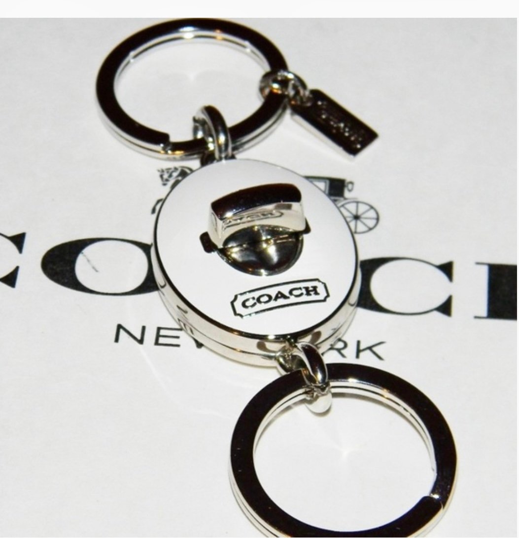 COACH Vintage White Pave SLVR Turn Lock Valet Fob Keychain Purse Charm RARE