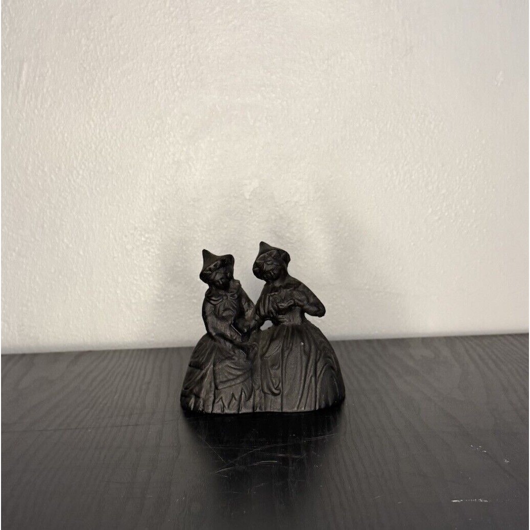 Vintage Cast Iron Two Victorian Women Sisters Girls Bell Black Handbell