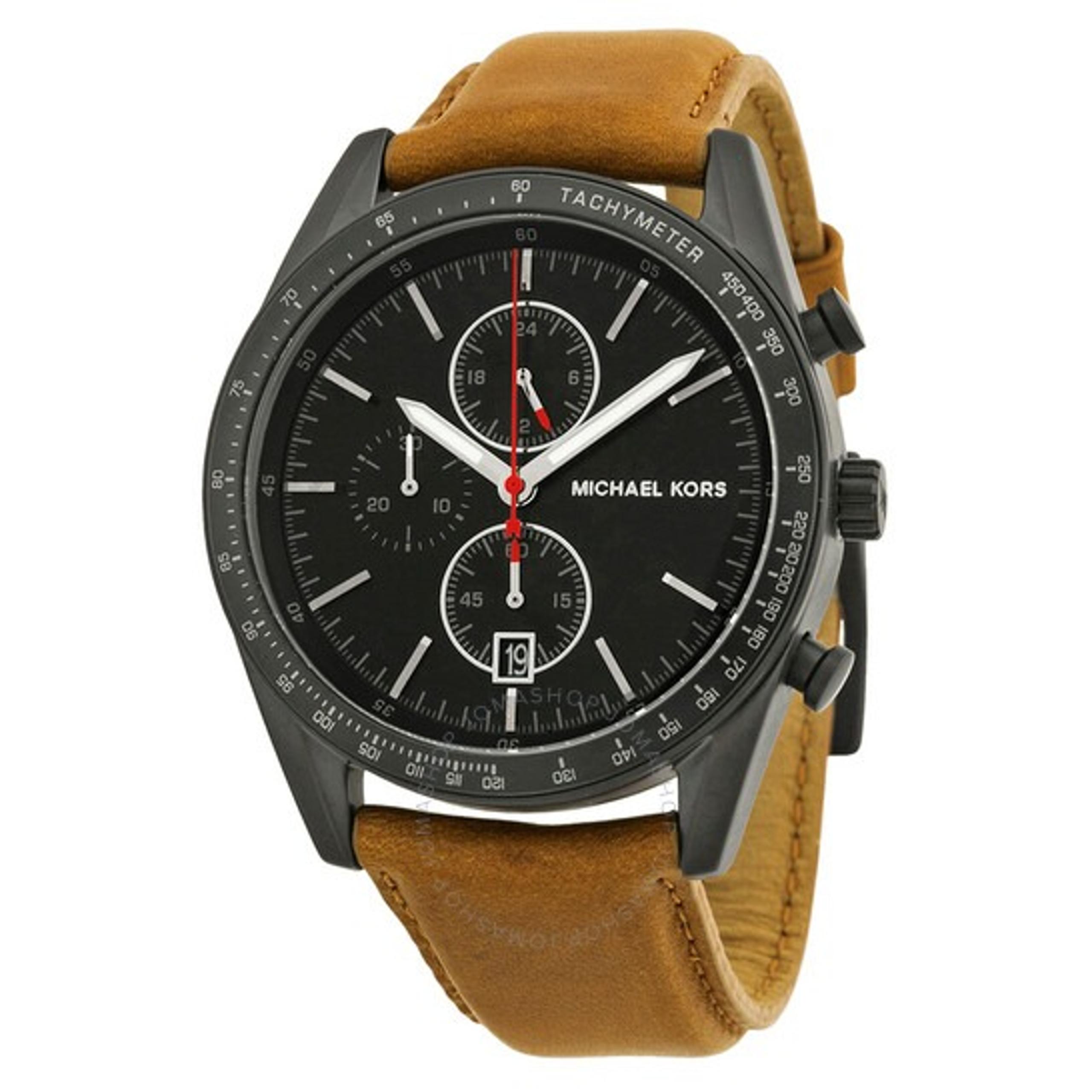 80%OFF Michael Kors Accelerator Chronograph Black Dial Tan Leather Men's Watch