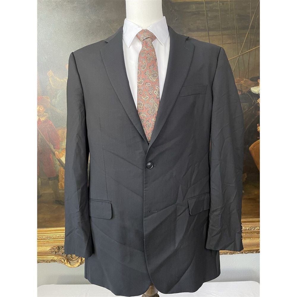 Calvin Klein 42XL Black Cord Weave Stripe 100% Wool 2Btn Blazer Jacket