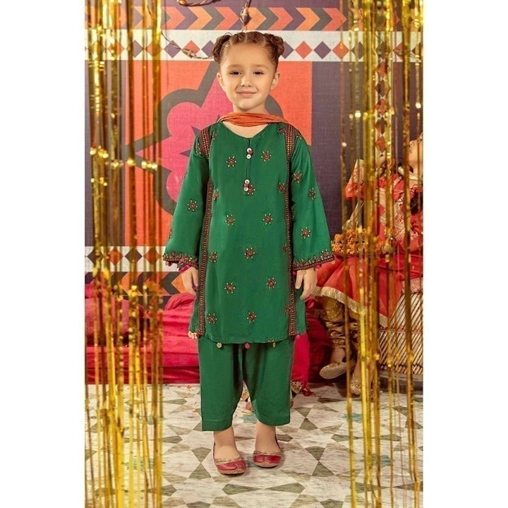 Maria B Girls Pakistani 3 Piece Kameez Salwar Outfit, 8-10 Years, Green