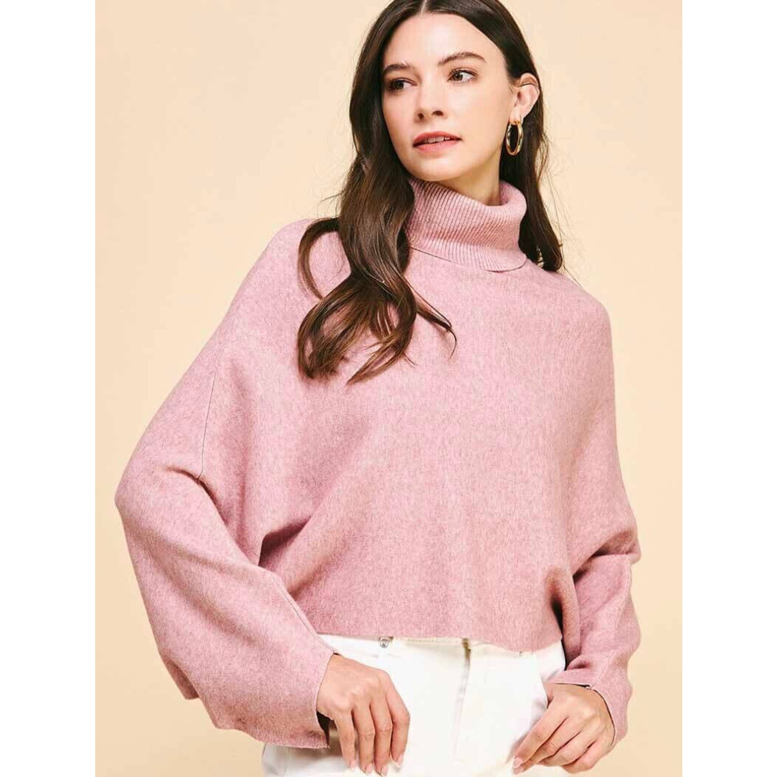 NWTGS Turtleneck Raglan DUSTY ROSE Sleeve Sweater Button Detail SZ S SOLD OUT!
