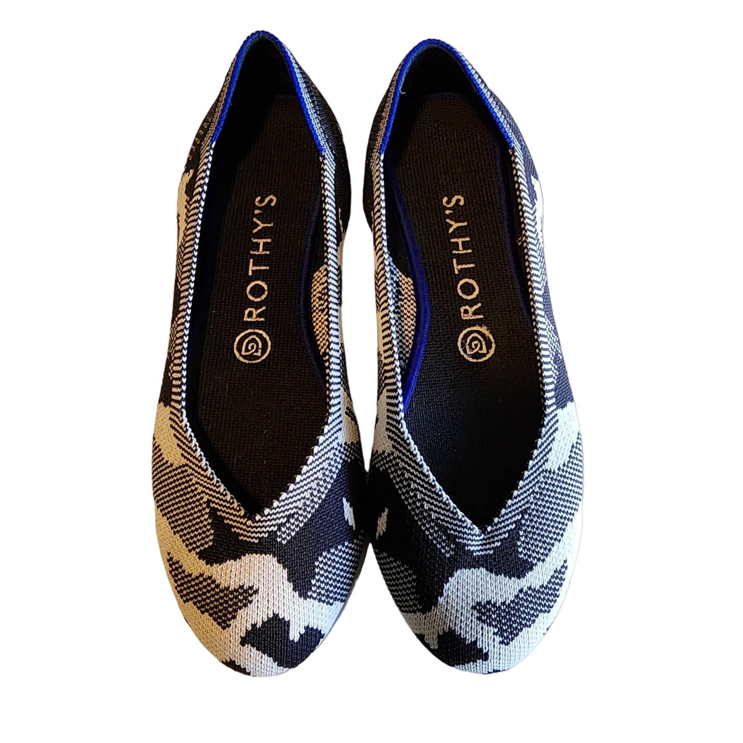 Rothy's Winter Camo Flats in Black, White & Gray size 7.5