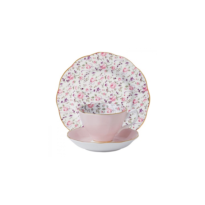 Royal Albert Rose Confetti Teacup, Saucer and 8 Plate Set NEW IN HAT BOX