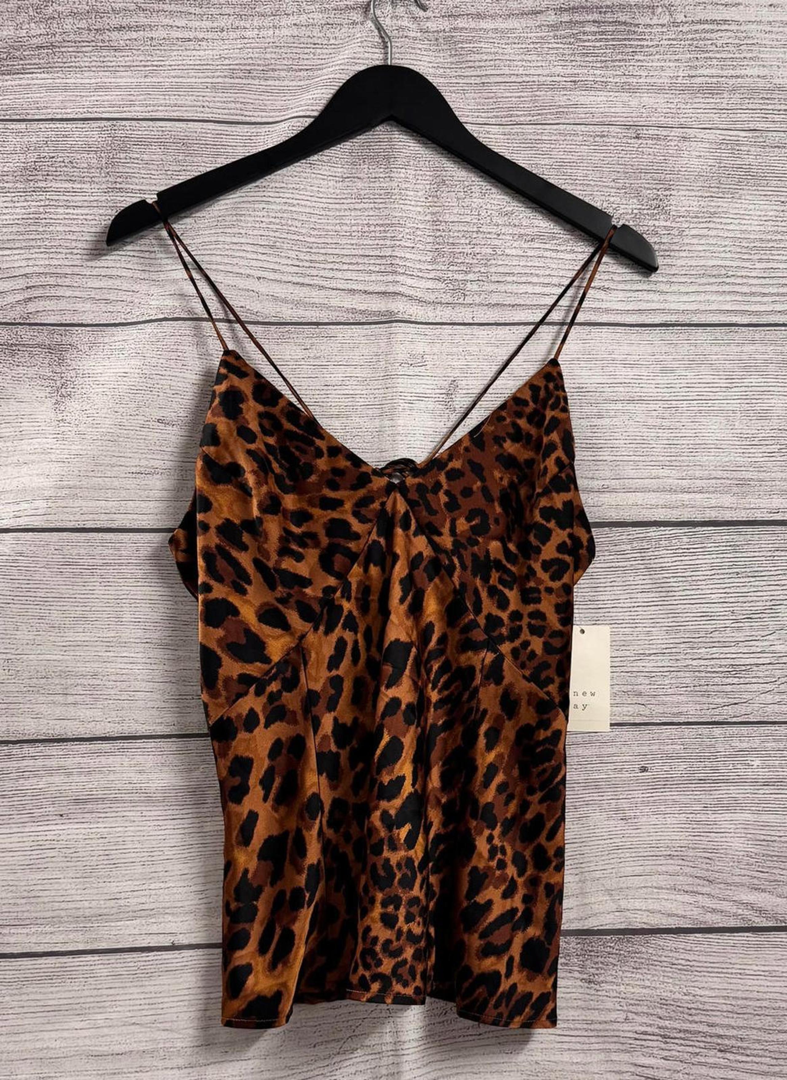 A New Day Leopard Satin Blouse Women Size Large