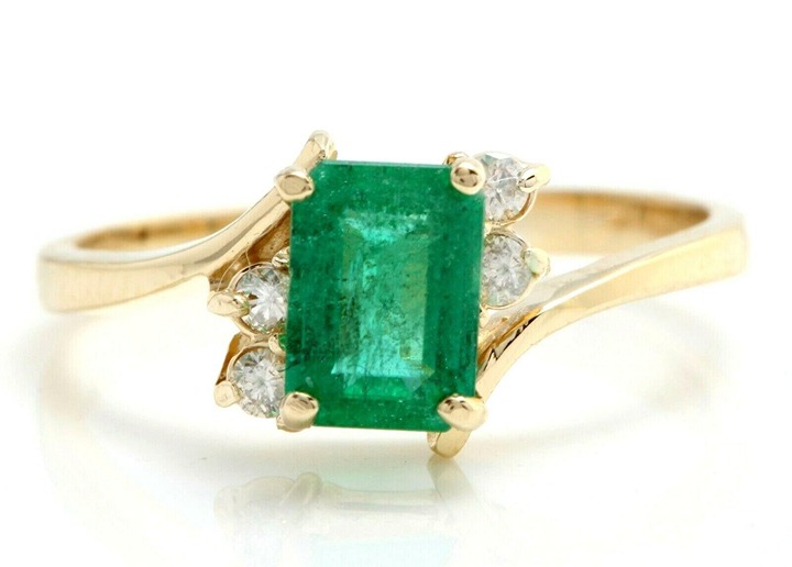 1.55Ct Natural Green Emerald & Diamond Halo Solitaire Ring 14k Yellow Gold