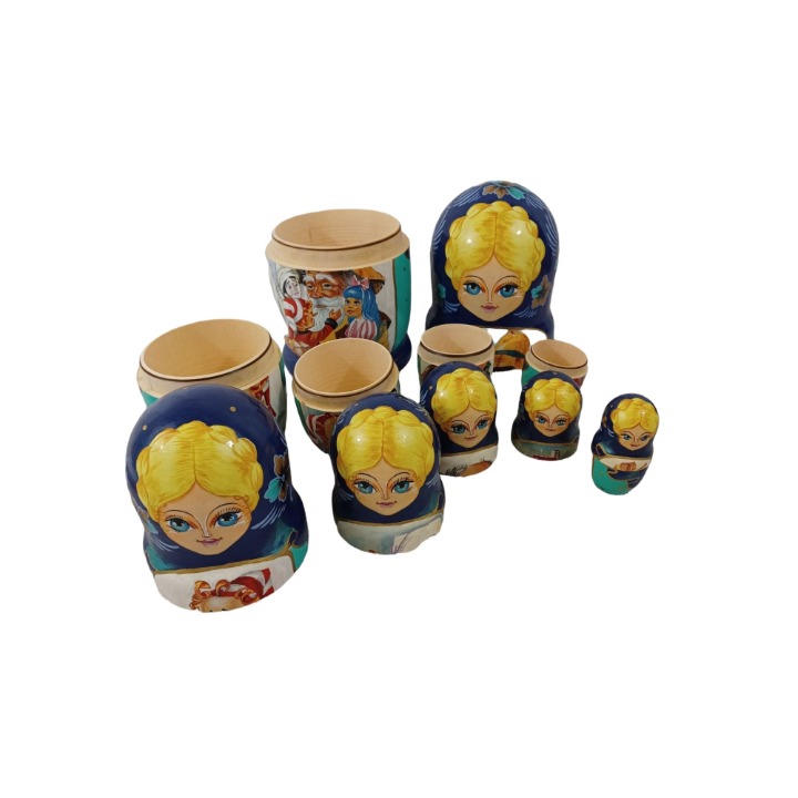 Vintage Large 3 to 9.5 Russian Matryoshka Wooden Nesting Stacking Dolls 6 pcs