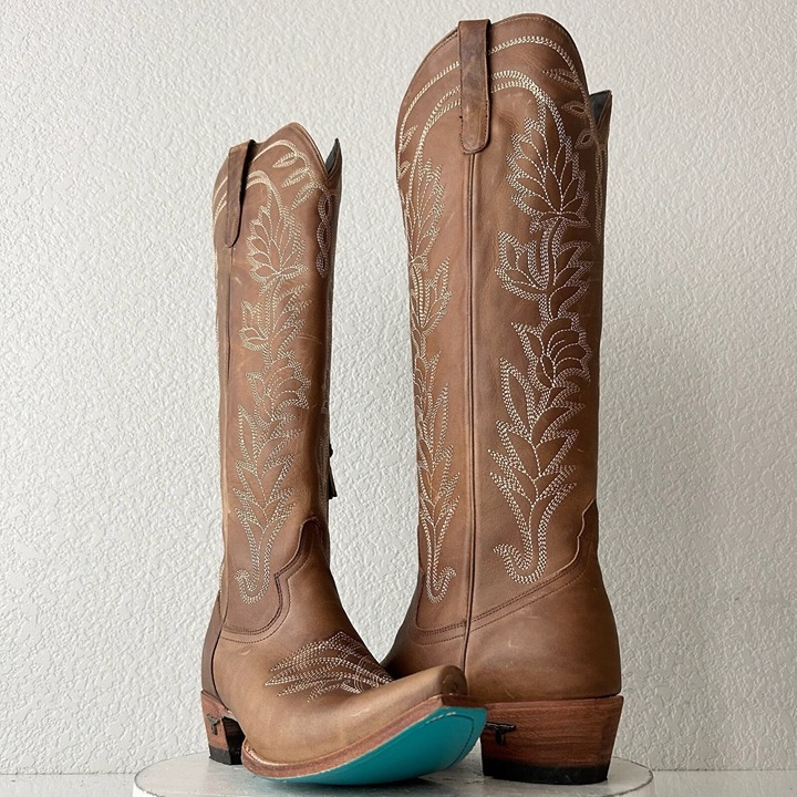 Lane SANDAGA Knee High Womens Cowboy Boots 9.5 Brown Leather Cowgirl Western