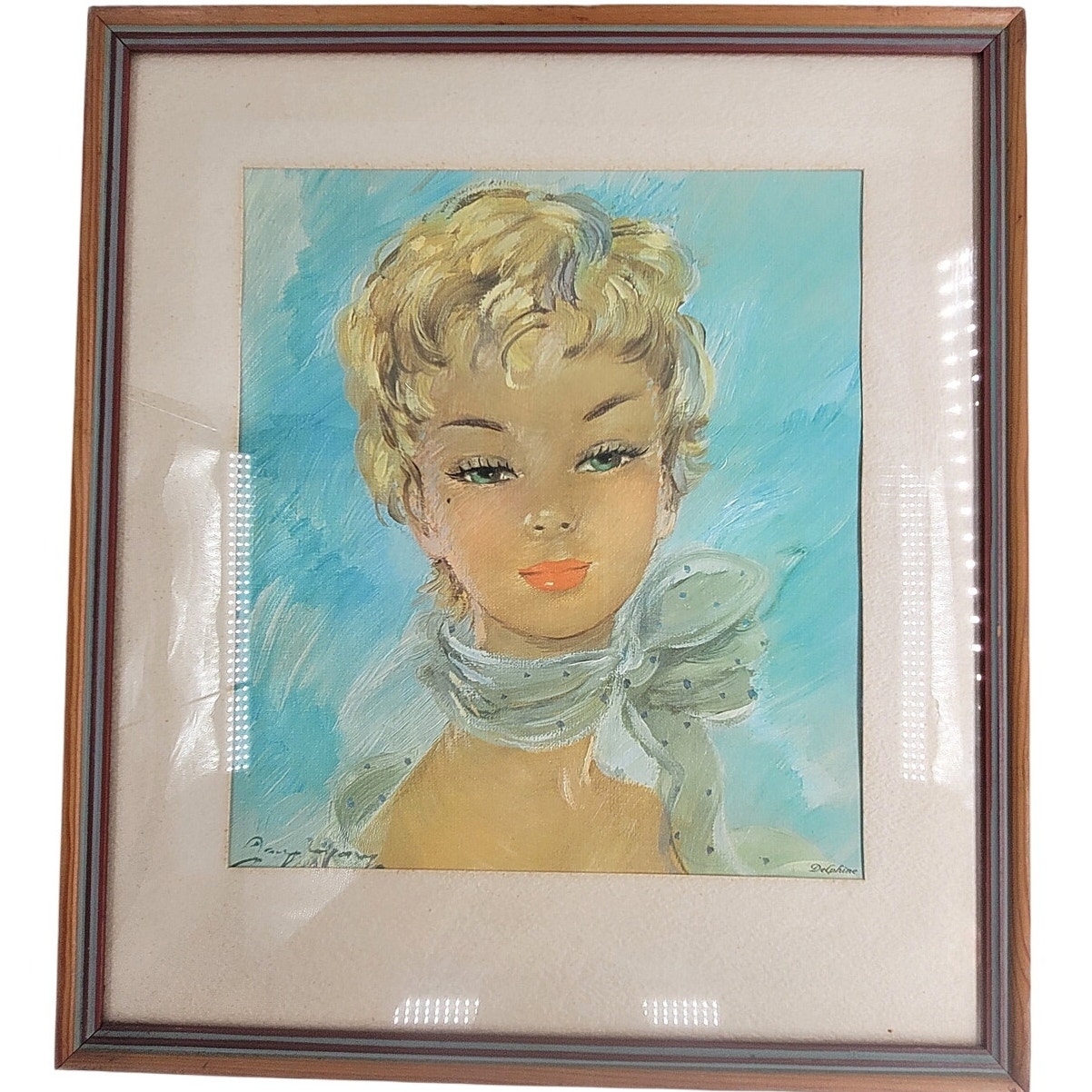 Mary Leroux 1950s Isabelle Blonde Lady Kitsch Vintage Framed Print Wall Decor