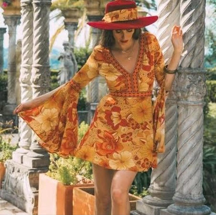 Nine Lives Bazaar Land Of The Sun Flared Sleeve Mini Dress