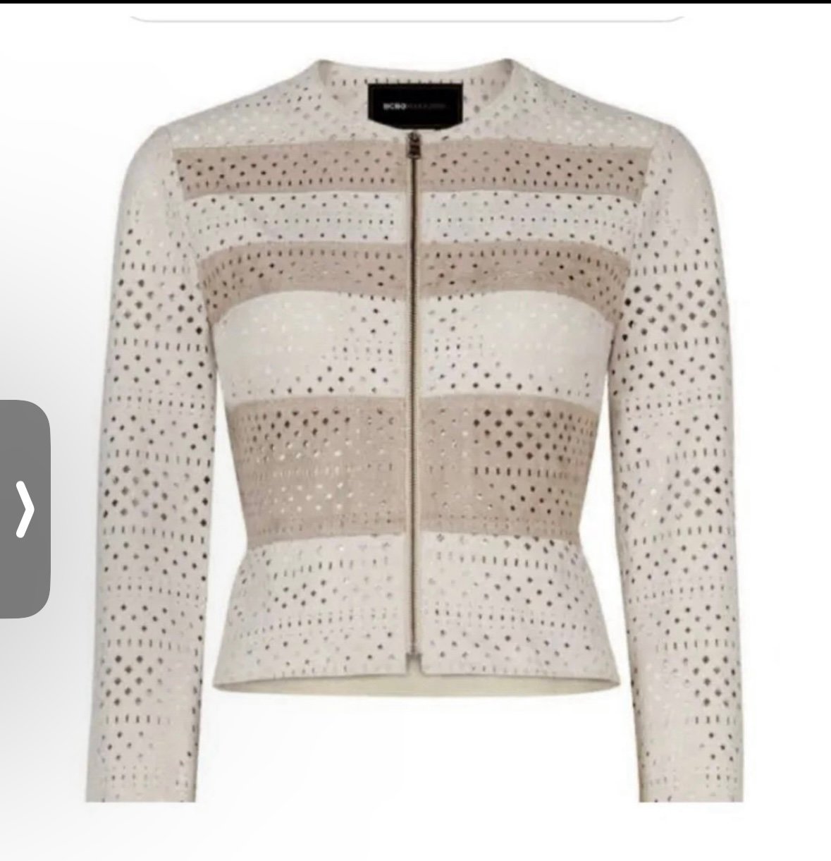 BCBGMAXAZRIA Color-Blocked Perforated Suede Peplum Jacket