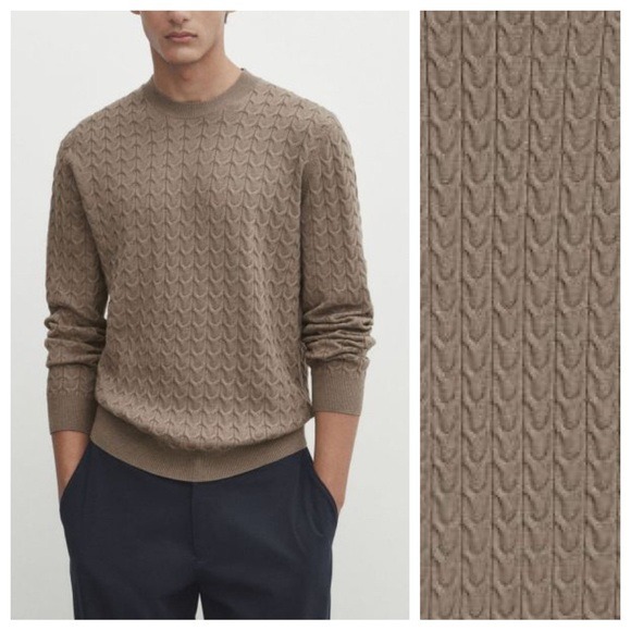 NWT. Massimo Dutti Man Cable Knit Viscose Blend Straight Fit Sweater. Size S.