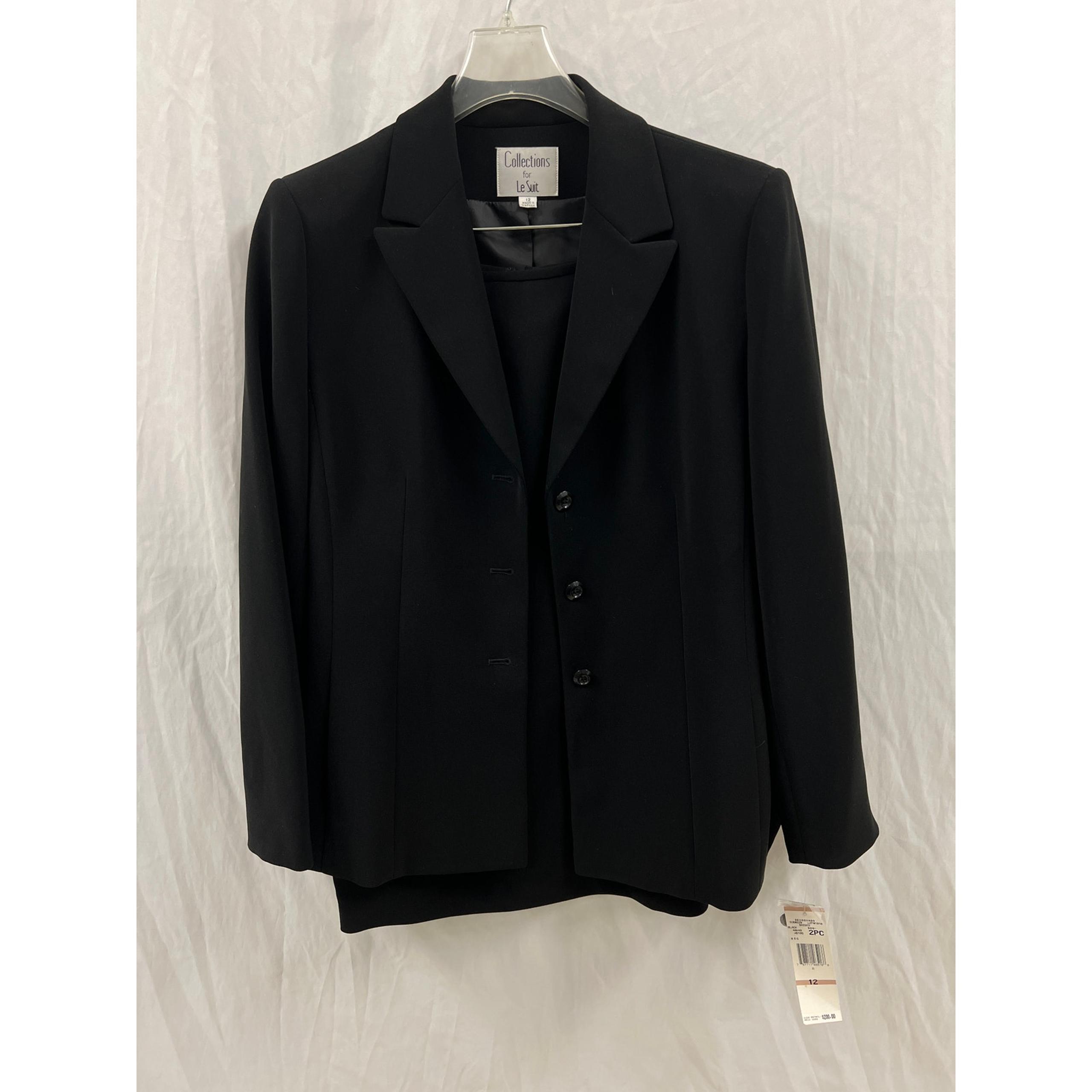 NWT Collections for Le Suit 2 Piece Black Suit Set size 12