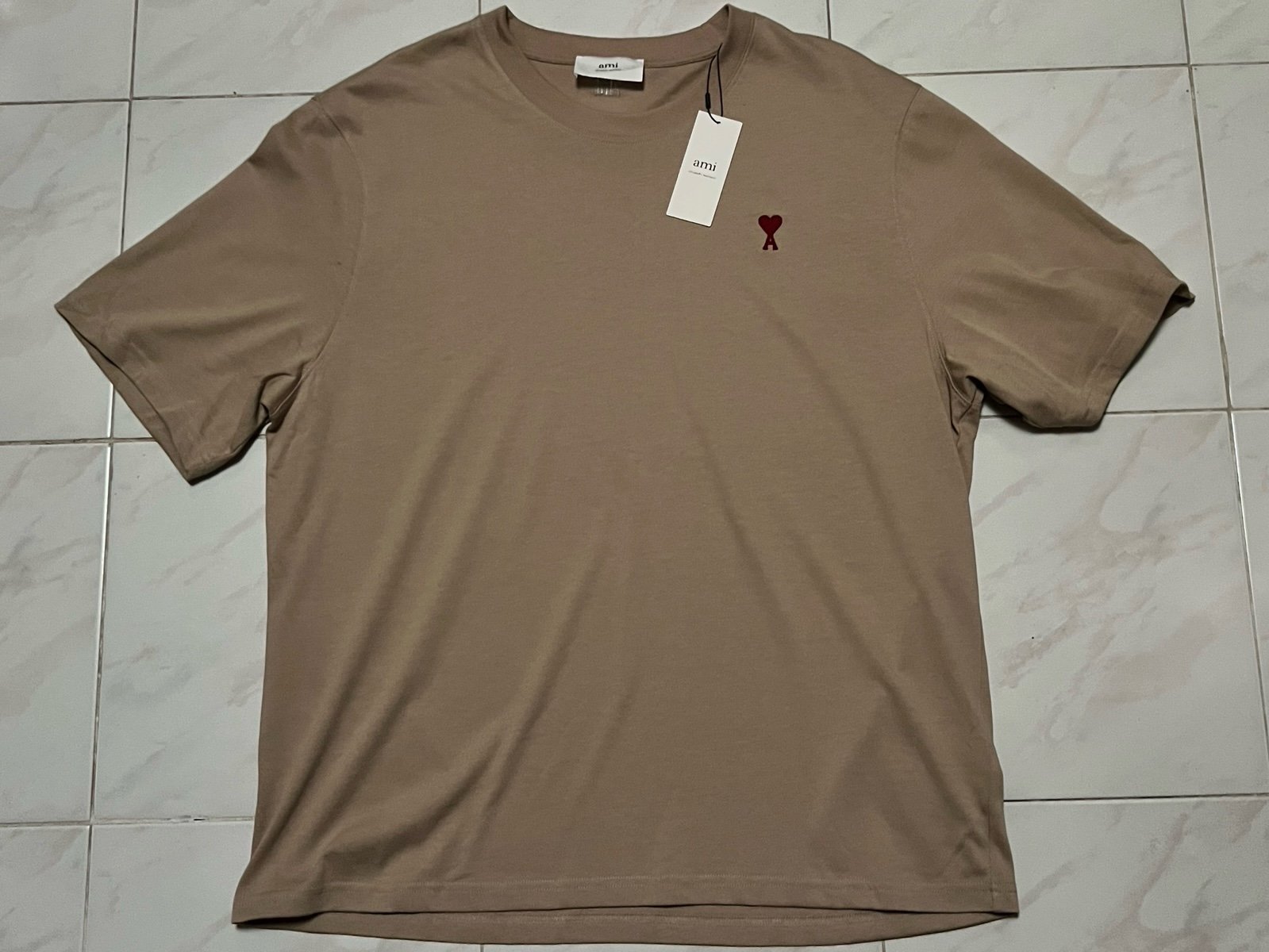 New Men XL Ami Paris Beige Ami De Coeur Short Sleeve T-shirt Alexandre Mattiussi