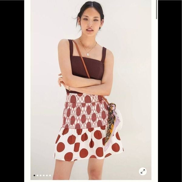 Anthropologie Maeve Smocked Mini Skirt XL
