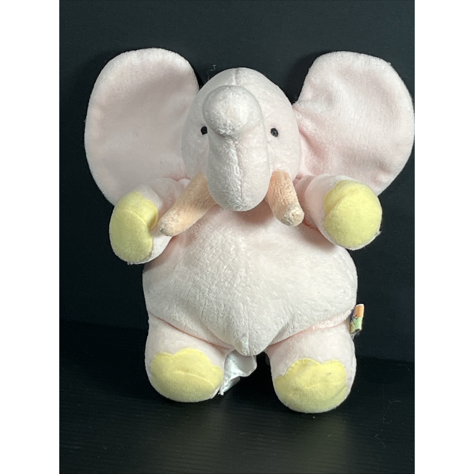 Rare Carters 1999 John Lennon Pastel Pink Elephant Baby Rattle Plush 7” Inches