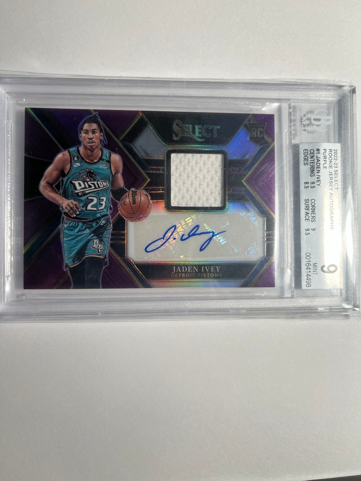 Jaden Ivey BGS 9 2022-23 Select Purple Rookie Jersey Auto Card 89/99 RC SP
