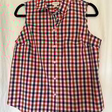 J. Crew cotton Poplin Sleeveless Shirt Blue/Red/White Gingham Size Medium EUC