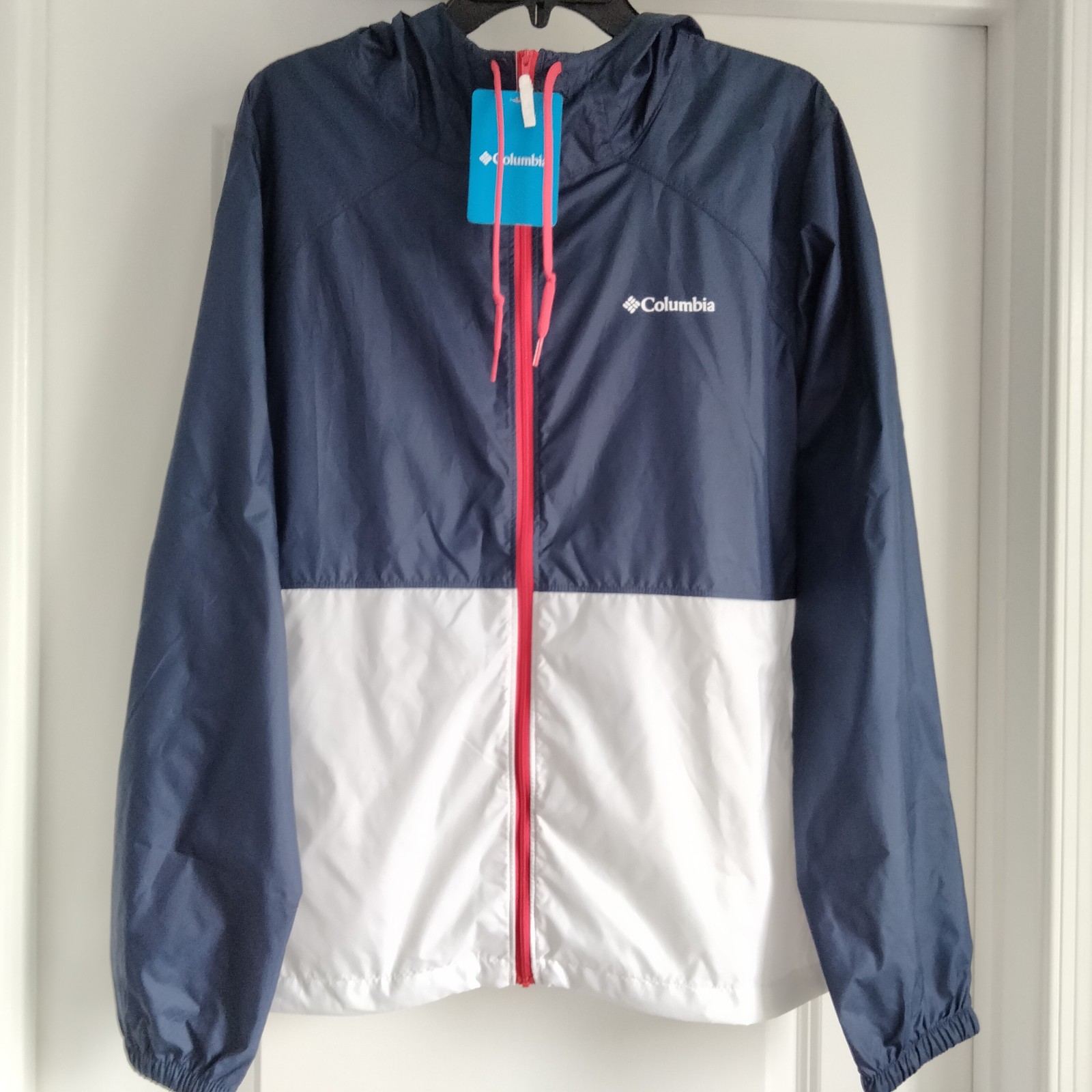 NWT XL Columbia Blue White Colorblock Center Ridge Windbreaker Rain Jacket NEW