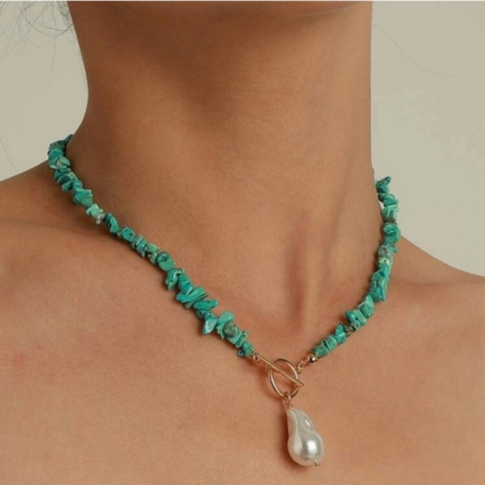 Free People Turquoise Stone Baroque Pearl Necklace