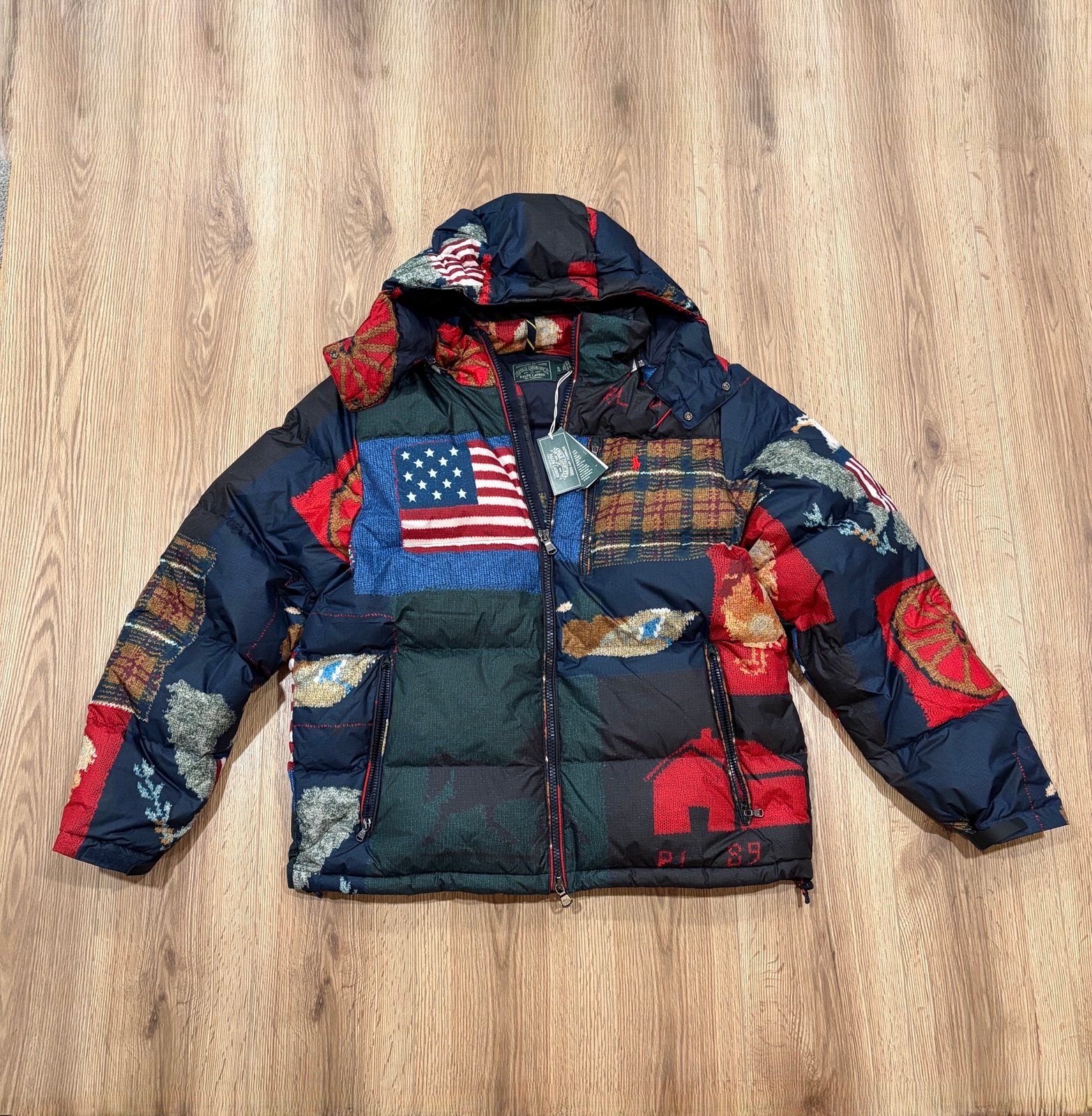 NWT Polo Ralph Lauren County USA Cowboy Patchwork Water-Repellent Down Jacket
