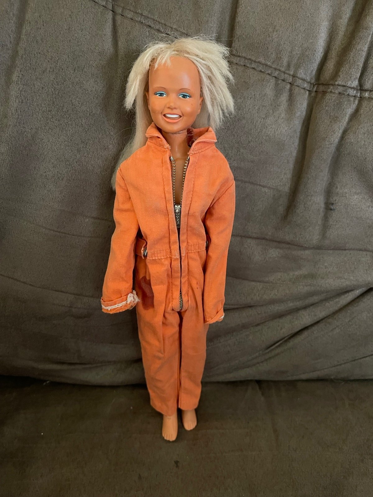 Vintage 1974 Barbie doll Dusty in a vintage GI Joe orange jumpsuit