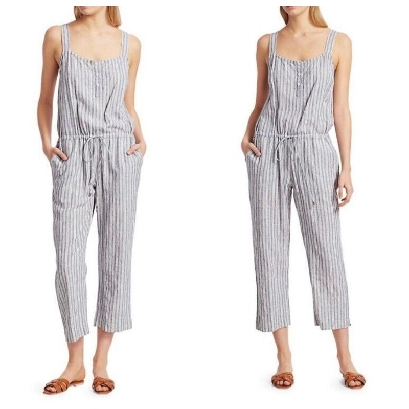RAILS WOMEN'S BROOKLYN GREENWICH STRIPED GRAY & WHITE JUMPSUIT SIZE XS X-SMALL