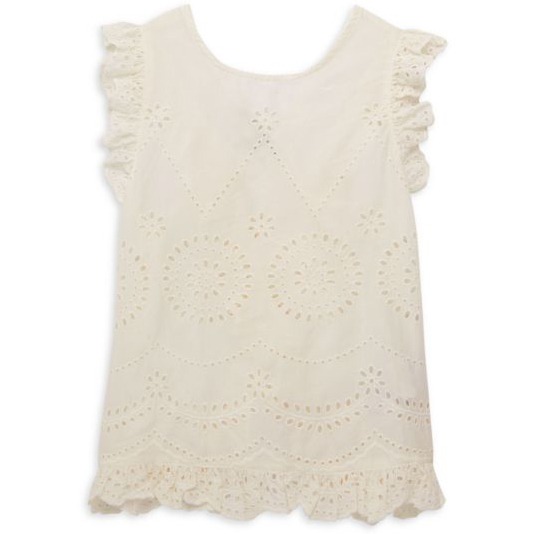 Stella McCartney Cream Embroidered Lace Pattern Cut Out V Cotton Tank Top Blouse