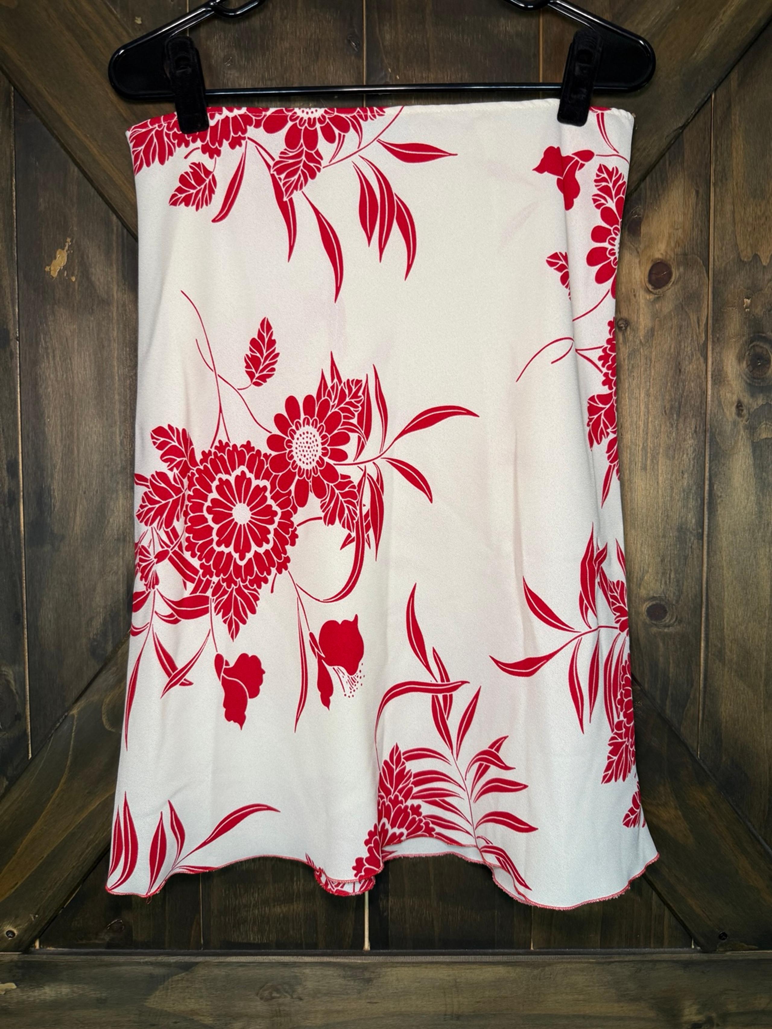 Zara Basic Women’s Size 10 Cream And Red Floral Knee Length A-Line Skirt