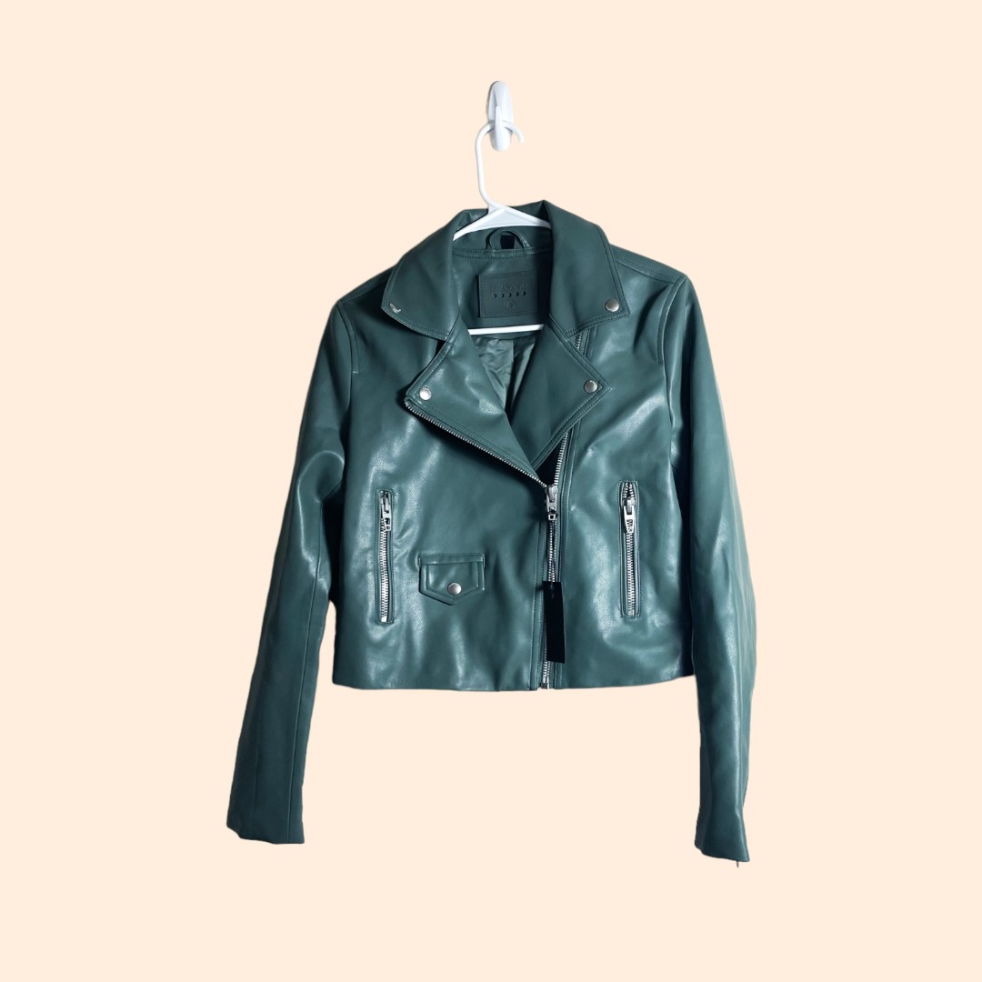 NWT Blank NYC Green Vegan Leather Moto Jacket