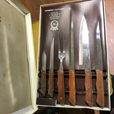 VINTAGE ROGERS CUTLERY STAINLESS KITCHEN KNIFE SET FULL TANG HOLLOW GROUND