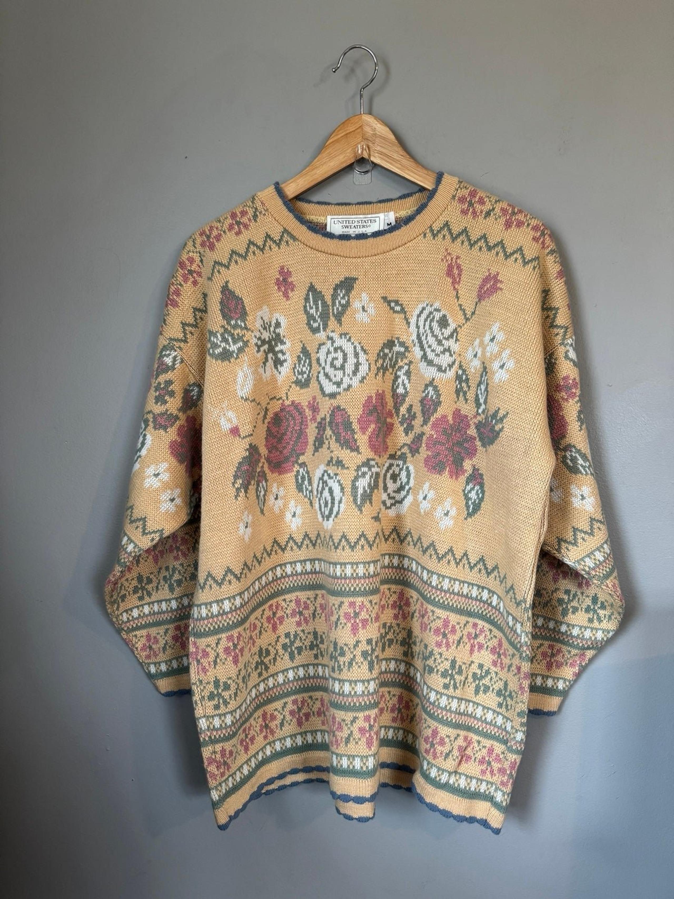 Vintage United States Floral Sweater Boho Size Medium