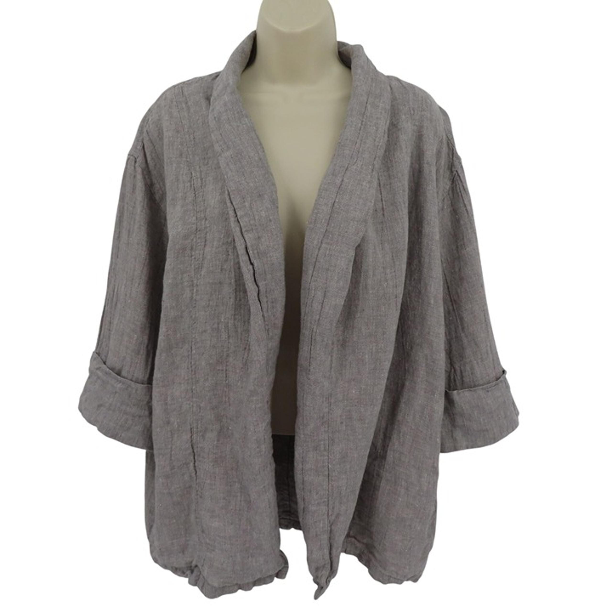 Tahari Women Medium Gray All Linen Open Front Blazer Suit Jacket Coat Pockets