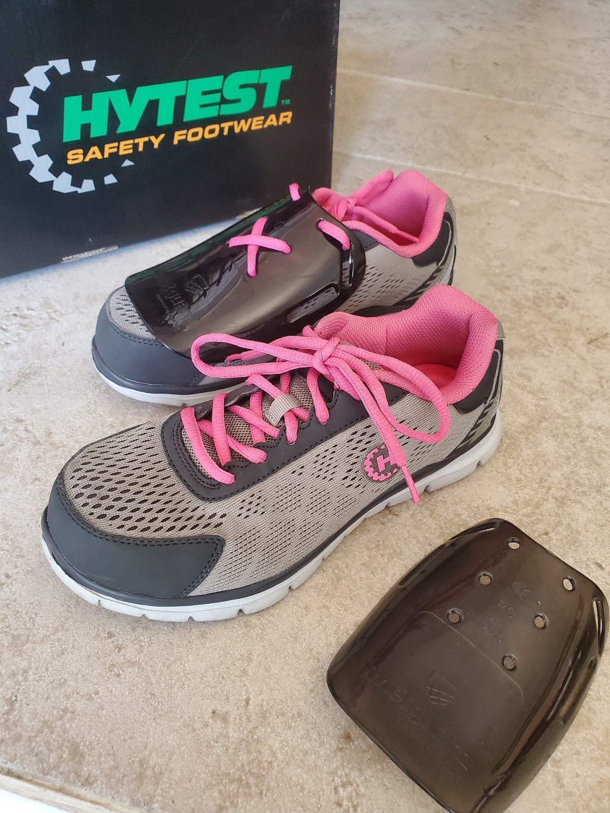 HYTEST women's gray pink mesh runner steel toe safety shoes K17112 size 7.5W