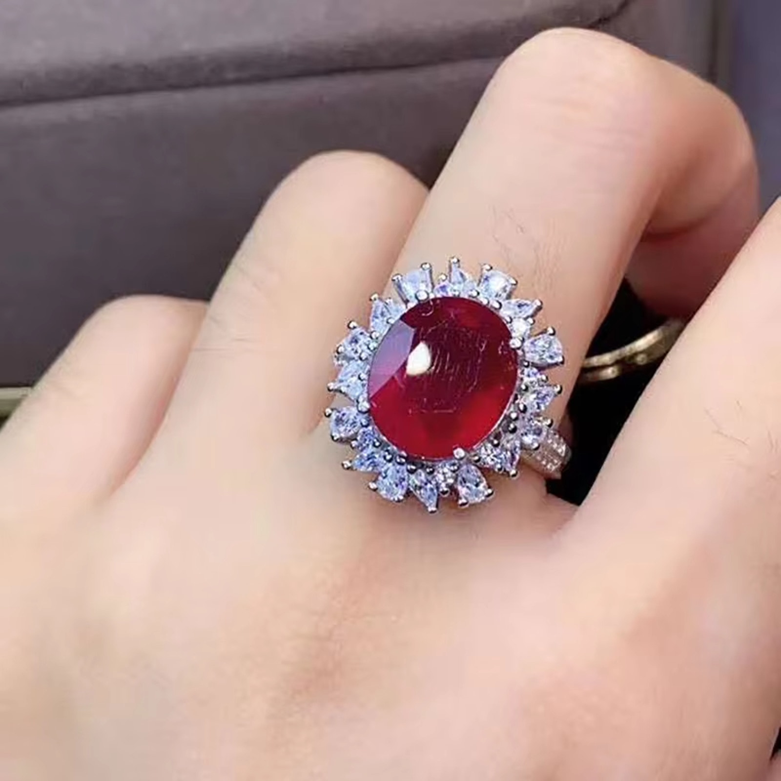 Ruby Statement Ring, Natural Ruby Ring 10x12mm, Sterling Silver Ruby Ring