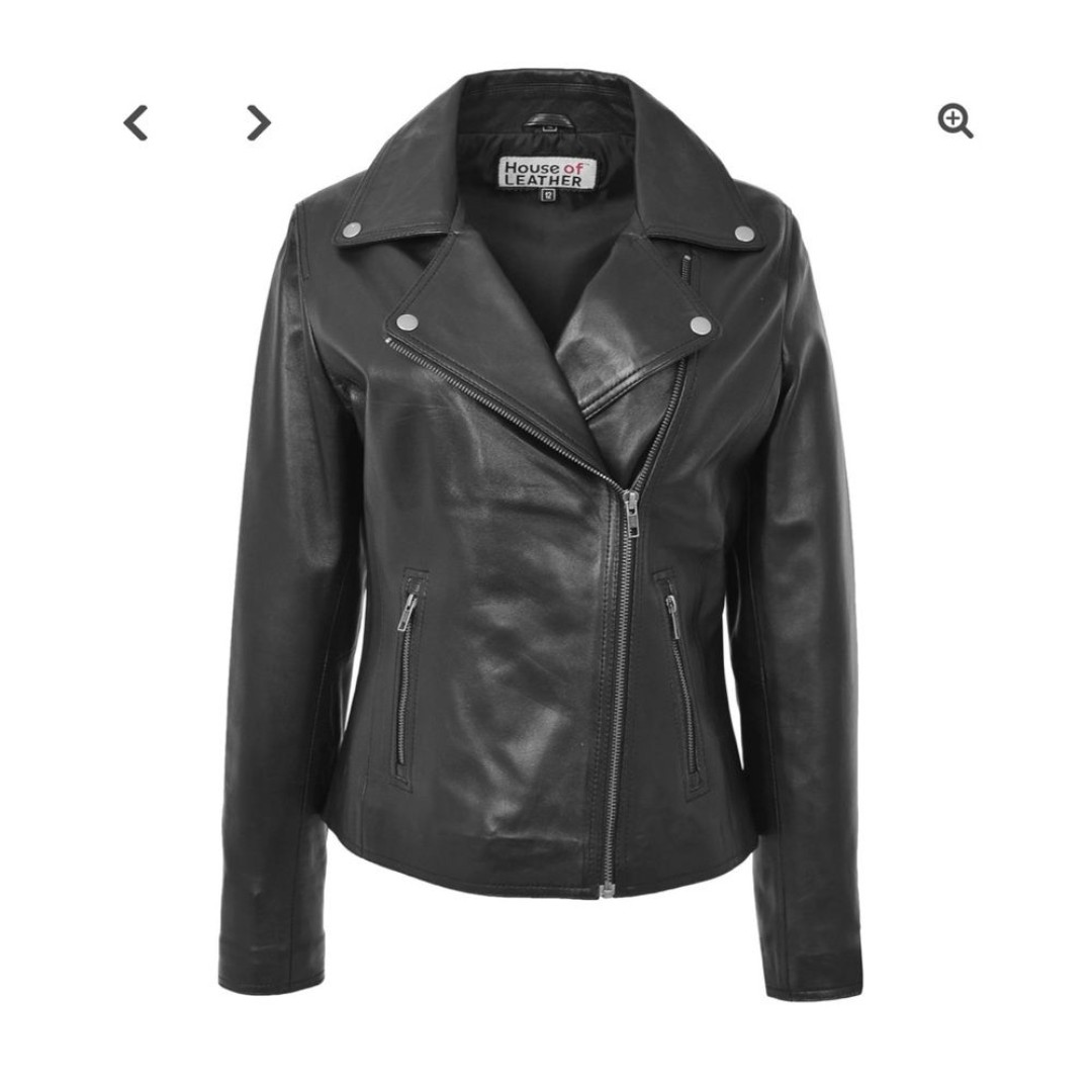 New House of Leather Womens Soft Leather Cross Zip Biker Jacket Lola Black